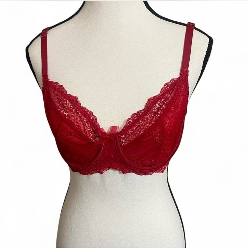 2/$24 Adore Me Bra 32DD Elegant Red Lace Feminine Sexy Cottagecore Fairy